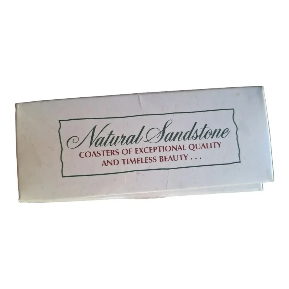 NIB Thirstystone Natural Sandstone Coasters 4 Piece Set Cork Circle Neutral USA